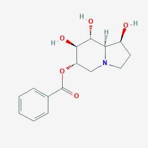 molecular formula C15H19NO5 B049598 Benzoic acid, (1S,6S,7S,8R,8aR)-octahydro-1,7,8-trihydroxy-6-indolizinyl ester CAS No. 121104-76-5