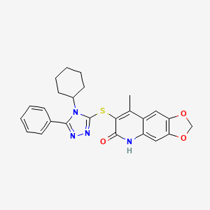 molecular formula C25H24N4O3S B4959859 7-[(4-cyclohexyl-5-phenyl-4H-1,2,4-triazol-3-yl)thio]-8-methyl[1,3]dioxolo[4,5-g]quinolin-6(5H)-one 