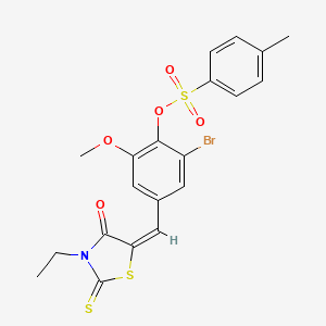 molecular formula C20H18BrNO5S3 B4959998 2-bromo-4-[(3-ethyl-4-oxo-2-thioxo-1,3-thiazolidin-5-ylidene)methyl]-6-methoxyphenyl 4-methylbenzenesulfonate 