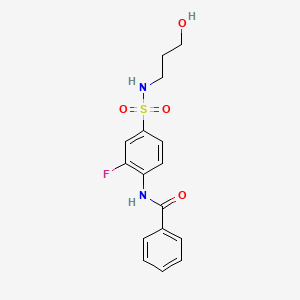 molecular formula C16H17FN2O4S B4960038 N-(2-fluoro-4-{[(3-hydroxypropyl)amino]sulfonyl}phenyl)benzamide 