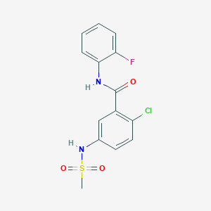 molecular formula C14H12ClFN2O3S B4960285 2-chloro-N-(2-fluorophenyl)-5-[(methylsulfonyl)amino]benzamide 