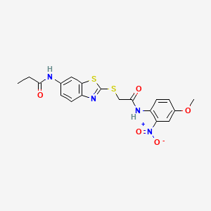 molecular formula C19H18N4O5S2 B4960307 N-[2-({2-[(4-methoxy-2-nitrophenyl)amino]-2-oxoethyl}thio)-1,3-benzothiazol-6-yl]propanamide 
