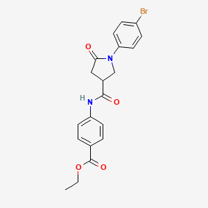 molecular formula C20H19BrN2O4 B4960358 ethyl 4-({[1-(4-bromophenyl)-5-oxo-3-pyrrolidinyl]carbonyl}amino)benzoate 