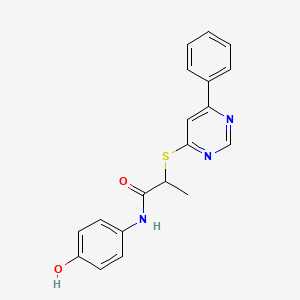 molecular formula C19H17N3O2S B4960422 N-(4-hydroxyphenyl)-2-[(6-phenyl-4-pyrimidinyl)thio]propanamide 
