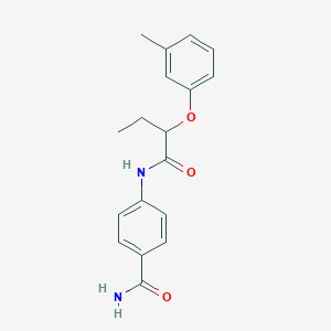 molecular formula C18H20N2O3 B496049 4-{[2-(3-Methylphenoxy)butanoyl]amino}benzamide 