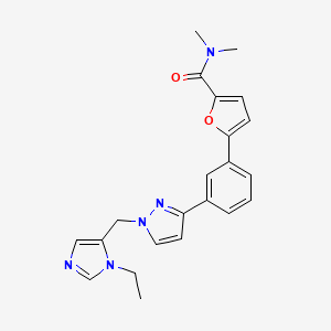 molecular formula C22H23N5O2 B4960561 5-(3-{1-[(1-ethyl-1H-imidazol-5-yl)methyl]-1H-pyrazol-3-yl}phenyl)-N,N-dimethyl-2-furamide 