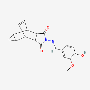 molecular formula C19H18N2O4 B4960688 4-[(4-hydroxy-3-methoxybenzylidene)amino]-4-azatetracyclo[5.3.2.0~2,6~.0~8,10~]dodec-11-ene-3,5-dione 