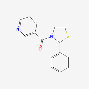 molecular formula C15H14N2OS B4960814 3-[(2-phenyl-1,3-thiazolidin-3-yl)carbonyl]pyridine 