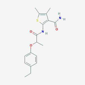 molecular formula C18H22N2O3S B496097 2-{[2-(4-Ethylphenoxy)propanoyl]amino}-4,5-dimethyl-3-thiophenecarboxamide 