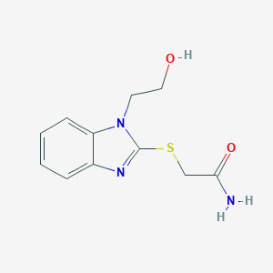 molecular formula C11H13N3O2S B496110 2-[1-(2-Hydroxy-ethyl)-1H-benzoimidazol-2-ylsulfanyl]-acetamide 