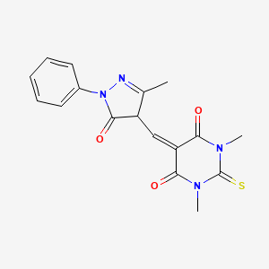 molecular formula C17H16N4O3S B4961124 1,3-dimethyl-5-[(3-methyl-5-oxo-1-phenyl-4,5-dihydro-1H-pyrazol-4-yl)methylene]-2-thioxodihydro-4,6(1H,5H)-pyrimidinedione 