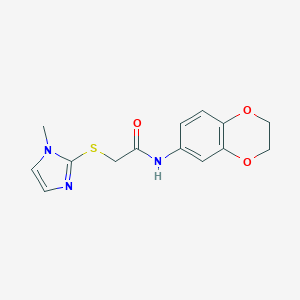 molecular formula C14H15N3O3S B496116 N-(2,3-dihydro-1,4-benzodioxin-6-yl)-2-[(1-methyl-1H-imidazol-2-yl)sulfanyl]acetamide 