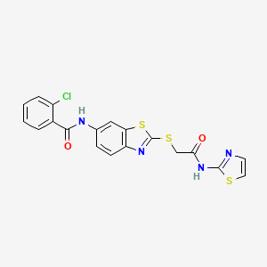 molecular formula C19H13ClN4O2S3 B4961447 2-chloro-N-(2-{[2-oxo-2-(1,3-thiazol-2-ylamino)ethyl]thio}-1,3-benzothiazol-6-yl)benzamide 