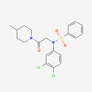 molecular formula C20H22Cl2N2O3S B4961559 N-(3,4-dichlorophenyl)-N-[2-(4-methyl-1-piperidinyl)-2-oxoethyl]benzenesulfonamide 