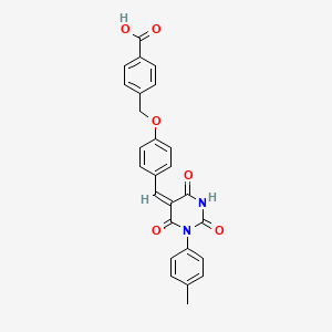 molecular formula C26H20N2O6 B4961612 4-[(4-{[1-(4-methylphenyl)-2,4,6-trioxotetrahydro-5(2H)-pyrimidinylidene]methyl}phenoxy)methyl]benzoic acid 