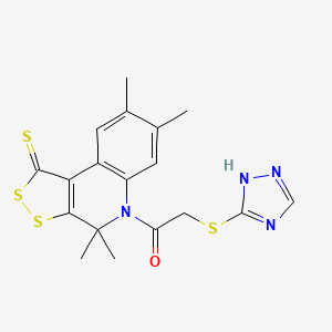 molecular formula C18H18N4OS4 B4961673 4,4,7,8-tetramethyl-5-[(4H-1,2,4-triazol-3-ylthio)acetyl]-4,5-dihydro-1H-[1,2]dithiolo[3,4-c]quinoline-1-thione 