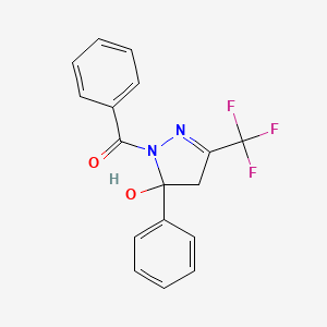 molecular formula C17H13F3N2O2 B4961742 1-benzoyl-5-phenyl-3-(trifluoromethyl)-4,5-dihydro-1H-pyrazol-5-ol 