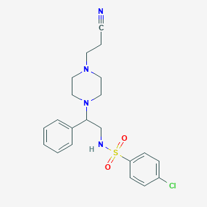 molecular formula C21H25ClN4O2S B4961883 4-chloro-N-{2-[4-(2-cyanoethyl)-1-piperazinyl]-2-phenylethyl}benzenesulfonamide 