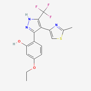 molecular formula C16H14F3N3O2S B4962115 5-ethoxy-2-[4-(2-methyl-1,3-thiazol-4-yl)-5-(trifluoromethyl)-1H-pyrazol-3-yl]phenol 