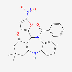 molecular formula C26H23N3O5 B4962194 10-benzoyl-3,3-dimethyl-11-(5-nitro-2-furyl)-2,3,4,5,10,11-hexahydro-1H-dibenzo[b,e][1,4]diazepin-1-one 