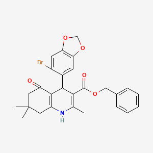 molecular formula C27H26BrNO5 B4962207 benzyl 4-(6-bromo-1,3-benzodioxol-5-yl)-2,7,7-trimethyl-5-oxo-1,4,5,6,7,8-hexahydro-3-quinolinecarboxylate 