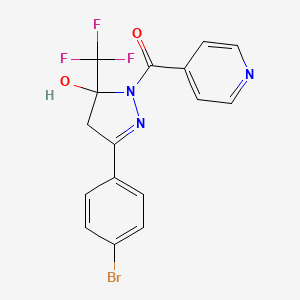 molecular formula C16H11BrF3N3O2 B4962369 3-(4-bromophenyl)-1-isonicotinoyl-5-(trifluoromethyl)-4,5-dihydro-1H-pyrazol-5-ol 
