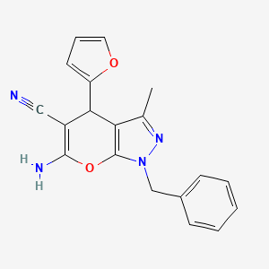 molecular formula C19H16N4O2 B4962624 6-amino-1-benzyl-4-(2-furyl)-3-methyl-1,4-dihydropyrano[2,3-c]pyrazole-5-carbonitrile 
