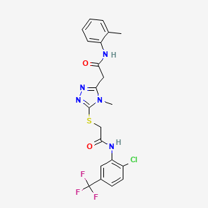 molecular formula C21H19ClF3N5O2S B4962651 2-{5-[(2-{[2-chloro-5-(trifluoromethyl)phenyl]amino}-2-oxoethyl)thio]-4-methyl-4H-1,2,4-triazol-3-yl}-N-(2-methylphenyl)acetamide 