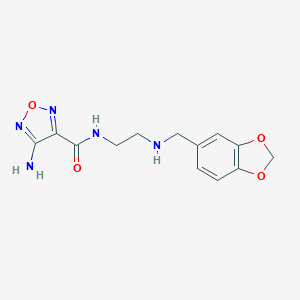 molecular formula C13H15N5O4 B496272 4-amino-N-{2-[(1,3-benzodioxol-5-ylmethyl)amino]ethyl}-1,2,5-oxadiazole-3-carboxamide 