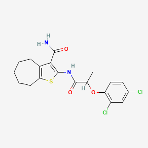 molecular formula C19H20Cl2N2O3S B4962928 2-{[2-(2,4-dichlorophenoxy)propanoyl]amino}-5,6,7,8-tetrahydro-4H-cyclohepta[b]thiophene-3-carboxamide 