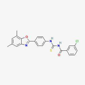 molecular formula C23H18ClN3O2S B4962934 3-chloro-N-({[4-(5,7-dimethyl-1,3-benzoxazol-2-yl)phenyl]amino}carbonothioyl)benzamide 