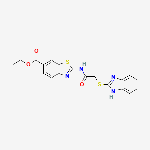 molecular formula C19H16N4O3S2 B4963038 ethyl 2-{[(1H-benzimidazol-2-ylthio)acetyl]amino}-1,3-benzothiazole-6-carboxylate 