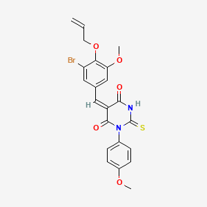 molecular formula C22H19BrN2O5S B4963282 5-[4-(allyloxy)-3-bromo-5-methoxybenzylidene]-1-(4-methoxyphenyl)-2-thioxodihydro-4,6(1H,5H)-pyrimidinedione 