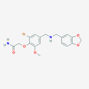 molecular formula C18H19BrN2O5 B496335 2-(4-{[(1,3-Benzodioxol-5-ylmethyl)amino]methyl}-2-bromo-6-methoxyphenoxy)acetamide 