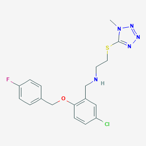 molecular formula C18H19ClFN5OS B496343 ({5-CHLORO-2-[(4-FLUOROPHENYL)METHOXY]PHENYL}METHYL)({2-[(1-METHYL-1H-1,2,3,4-TETRAZOL-5-YL)SULFANYL]ETHYL})AMINE 