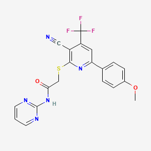 molecular formula C20H14F3N5O2S B4963566 2-{[3-cyano-6-(4-methoxyphenyl)-4-(trifluoromethyl)-2-pyridinyl]thio}-N-2-pyrimidinylacetamide 