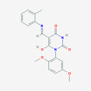 molecular formula C20H19N3O5 B4963775 1-(2,5-dimethoxyphenyl)-5-{[(2-methylphenyl)amino]methylene}-2,4,6(1H,3H,5H)-pyrimidinetrione 