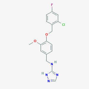 molecular formula C17H16ClFN4O2 B496386 N-{4-[(2-chloro-4-fluorobenzyl)oxy]-3-methoxybenzyl}-1H-1,2,4-triazol-3-amine 