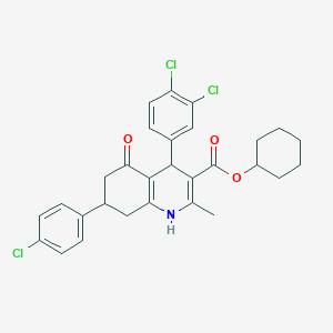 molecular formula C29H28Cl3NO3 B4964026 cyclohexyl 7-(4-chlorophenyl)-4-(3,4-dichlorophenyl)-2-methyl-5-oxo-1,4,5,6,7,8-hexahydro-3-quinolinecarboxylate 