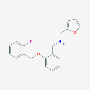 molecular formula C19H18FNO2 B496436 N-{2-[(2-fluorobenzyl)oxy]benzyl}-N-(2-furylmethyl)amine 