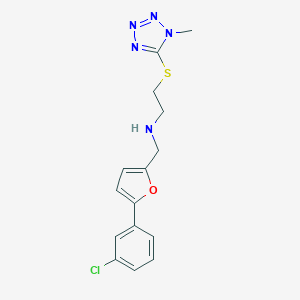 molecular formula C15H16ClN5OS B496449 N-{[5-(3-chlorophenyl)furan-2-yl]methyl}-2-[(1-methyl-1H-tetrazol-5-yl)sulfanyl]ethanamine 