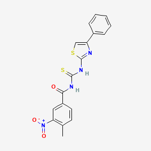 molecular formula C18H14N4O3S2 B4964619 4-methyl-3-nitro-N-{[(4-phenyl-1,3-thiazol-2-yl)amino]carbonothioyl}benzamide 