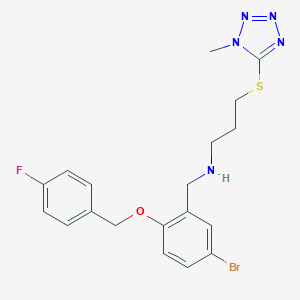 molecular formula C19H21BrFN5OS B496471 N-{5-bromo-2-[(4-fluorobenzyl)oxy]benzyl}-3-[(1-methyl-1H-tetrazol-5-yl)sulfanyl]propan-1-amine 