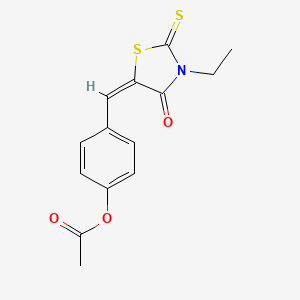 molecular formula C14H13NO3S2 B4964720 4-[(3-ethyl-4-oxo-2-thioxo-1,3-thiazolidin-5-ylidene)methyl]phenyl acetate 