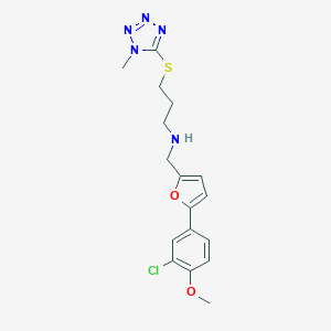 molecular formula C17H20ClN5O2S B496474 N-{[5-(3-chloro-4-methoxyphenyl)furan-2-yl]methyl}-3-[(1-methyl-1H-tetrazol-5-yl)sulfanyl]propan-1-amine 