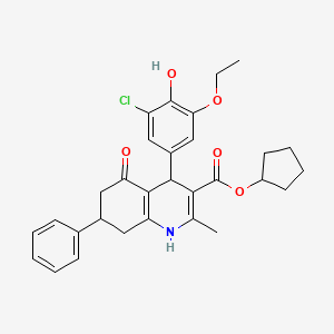 molecular formula C30H32ClNO5 B4964761 cyclopentyl 4-(3-chloro-5-ethoxy-4-hydroxyphenyl)-2-methyl-5-oxo-7-phenyl-1,4,5,6,7,8-hexahydro-3-quinolinecarboxylate 