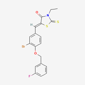 molecular formula C19H15BrFNO2S2 B4964901 5-{3-bromo-4-[(3-fluorobenzyl)oxy]benzylidene}-3-ethyl-2-thioxo-1,3-thiazolidin-4-one 