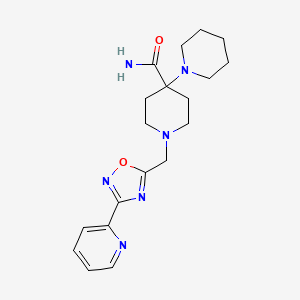 molecular formula C19H26N6O2 B4964989 1'-{[3-(2-pyridinyl)-1,2,4-oxadiazol-5-yl]methyl}-1,4'-bipiperidine-4'-carboxamide 
