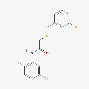 molecular formula C16H15BrClNOS B4965124 2-[(3-bromobenzyl)thio]-N-(5-chloro-2-methylphenyl)acetamide 