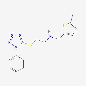 molecular formula C15H17N5S2 B496513 N-[(5-methylthiophen-2-yl)methyl]-2-[(1-phenyl-1H-tetrazol-5-yl)sulfanyl]ethanamine 